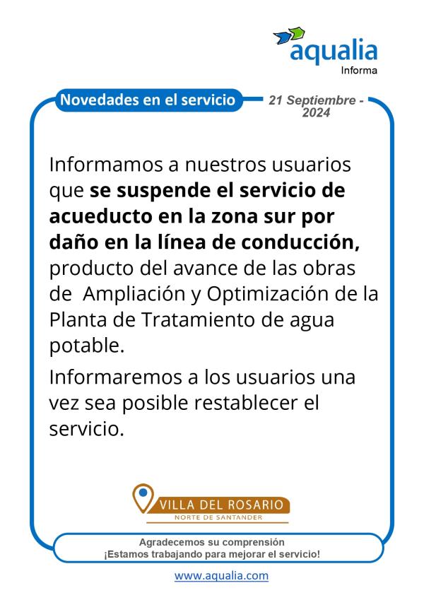 Se suspende servicio en zona sur del municipio Villa del Rosario