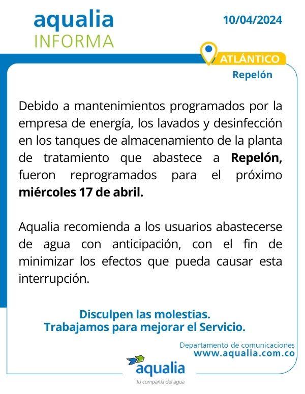 Lavados y desinfección en los tanques de almacenamiento de la planta de tratamiento que abastece a Repelón