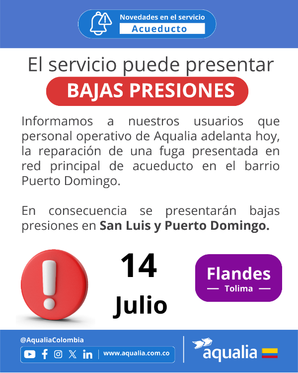 Bajas presiones por reparación de Fuga en Puerto Domingo
