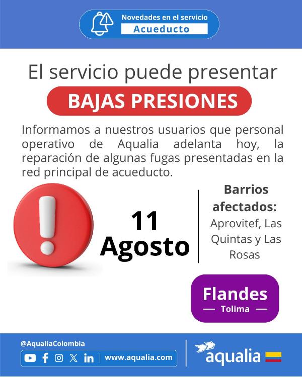 BAJAS PRESIONES POR FUGAS EN LA RED PRINCIPAL - FLANDES