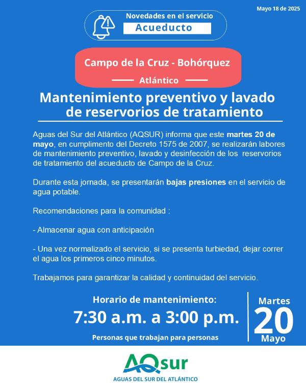 Mantenimiento preventivo y lavado de reservorios de tratamiento