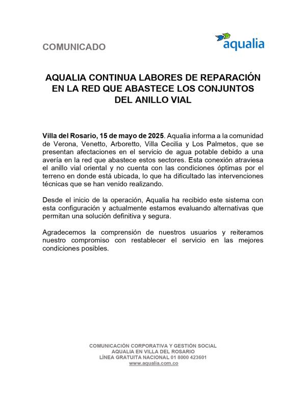 AQUALIA CONTINUA LABORES DE REPARACIÓN EN LA RED QUE ABASTECE LOS CONJUNTOS DEL ANILLO VIAL