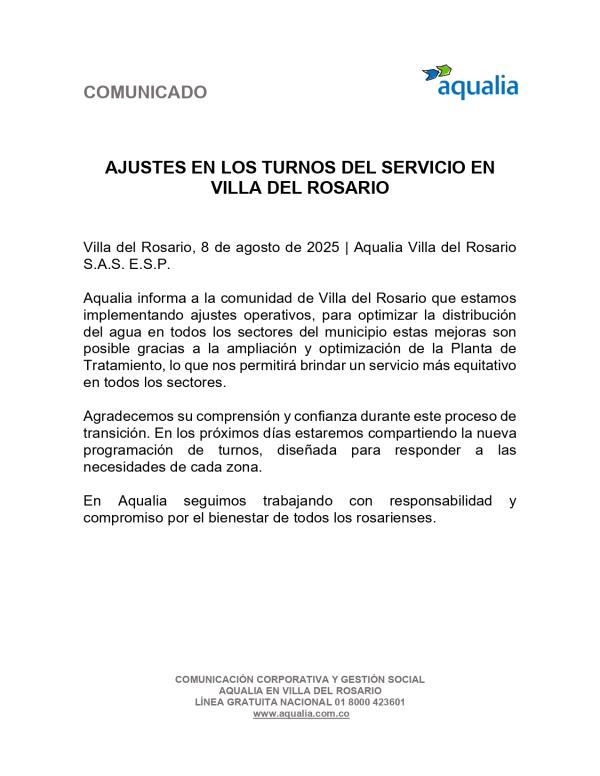 AJUSTES EN LOS TURNOS DEL SERVICIO EN VILLA DEL ROSARIO