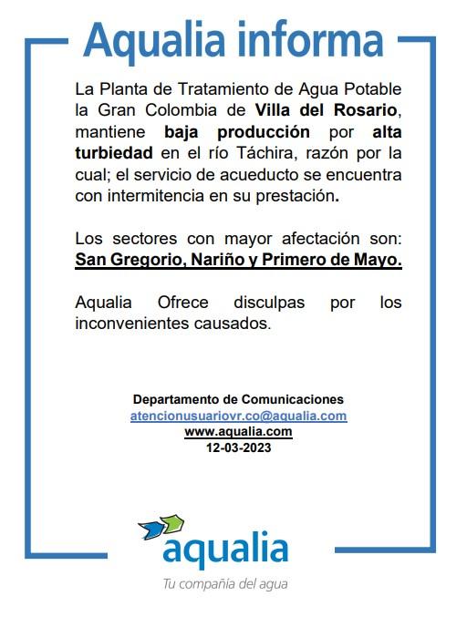 Baja producción por alta turbiedad en Villa del Rosario