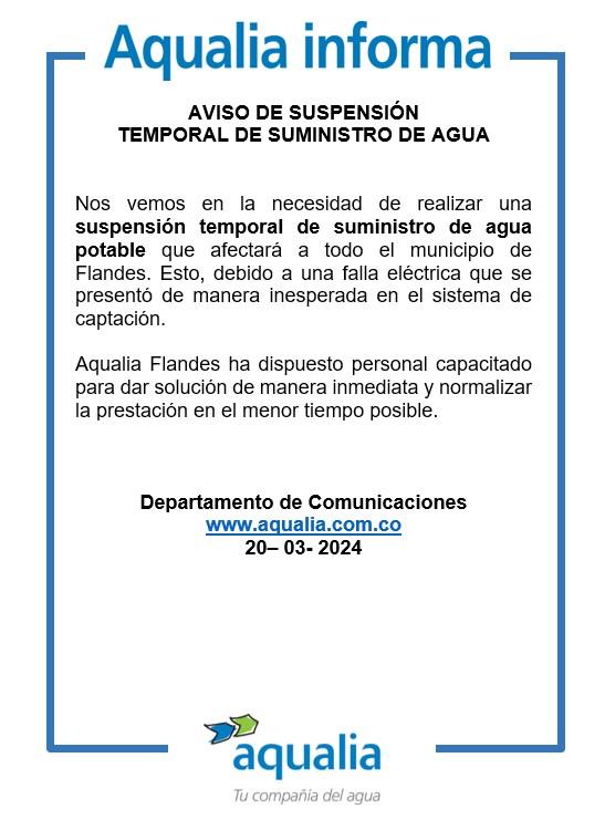 AVISO DE SUSPENSIÓN TEMPORAL DE SUMINISTRO DE AGUA