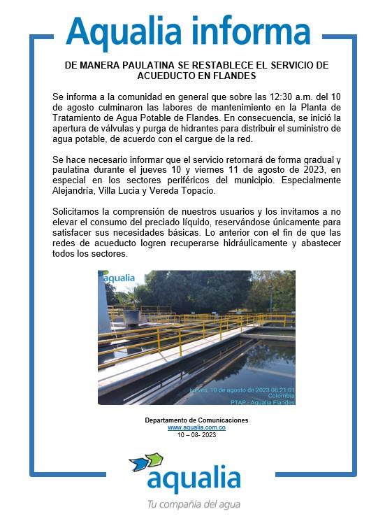 DE MANERA PAULATINA SE RESTABLECE EL SERVICIO DE ACUEDUCTO EN FLANDES ...