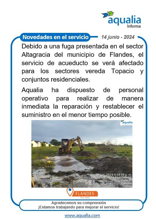 Aqualia realiza la reparación de Fuga en le sector Altagracia