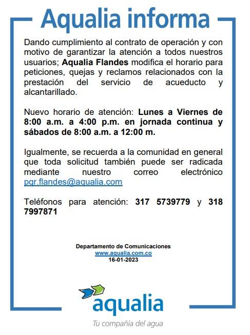 Se modifica el horario de atención al usuario en Flandes