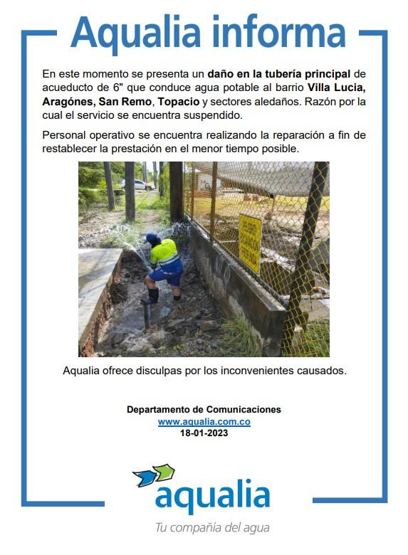 Suspensión del servicio por daño en red principal de 6 