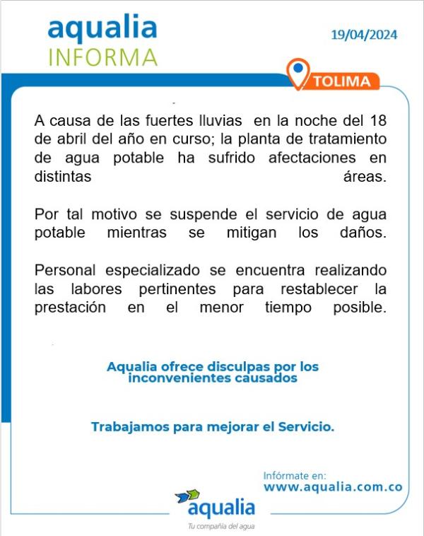 Suspensión temporal del suministro de agua potable por fuertes lluvias en Flandes