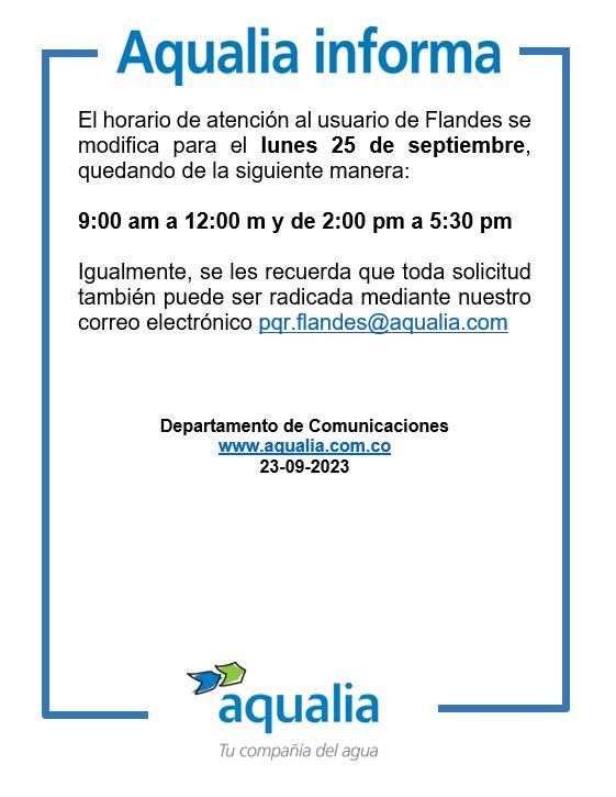 El Lunes 25 de septiembre, la atención al usuario será a partir de las 9:00am