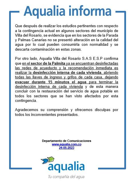 En los sectores de la Parada y Palmas Canarias no se presentó alteración en la calidad del agua
