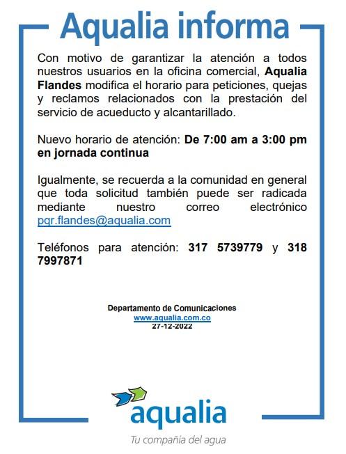 Se modifica el horario de atención al usuario en Flandes