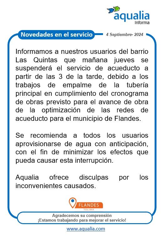 Suspensión temporal del servicio de agua en Flandes