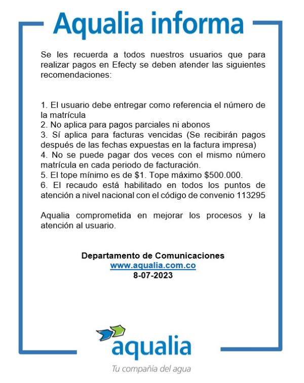 Recomendaciones para realizar pagos en Efecty