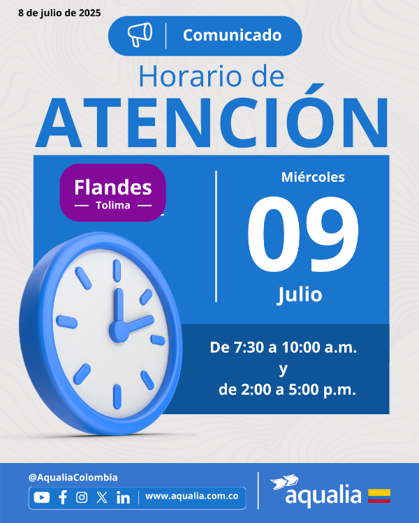 Se modifica el horario de atención en Flandes para este miércoles 09 de julio de 2025 en Flandes