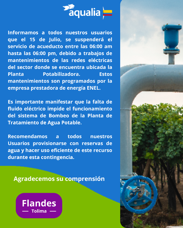 Suspensión temporal del servicio por mantenimientos en la red de energía