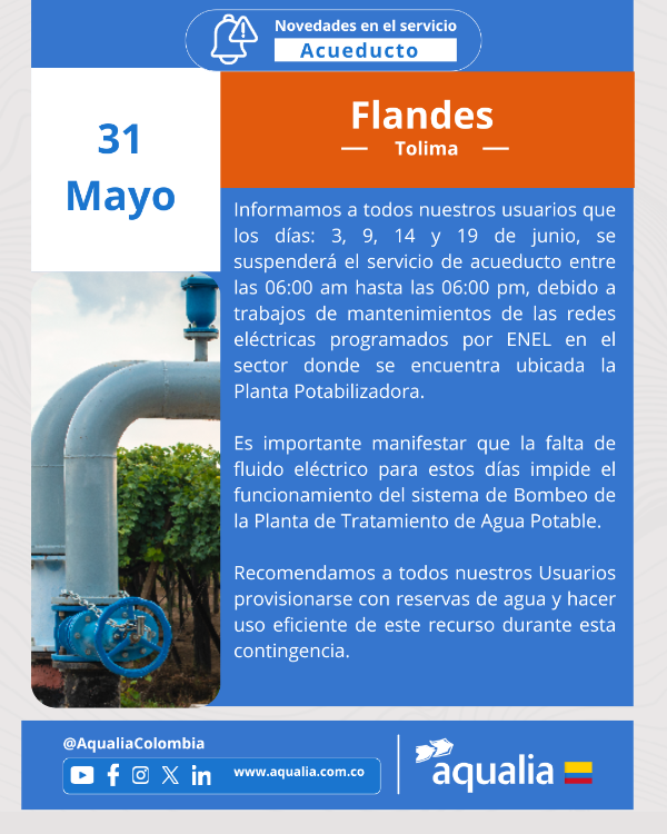 Novedades en la prestación del servicio acueducto en Flandes