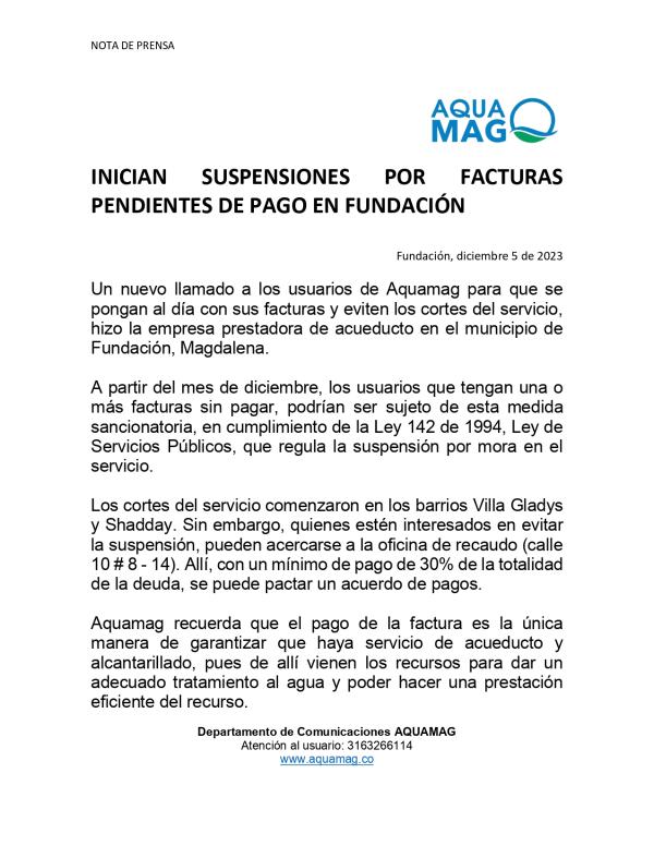 INICIAN SUSPENSIONES POR FACTURAS PENDIENTES DE PAGO EN FUNDACIÓN