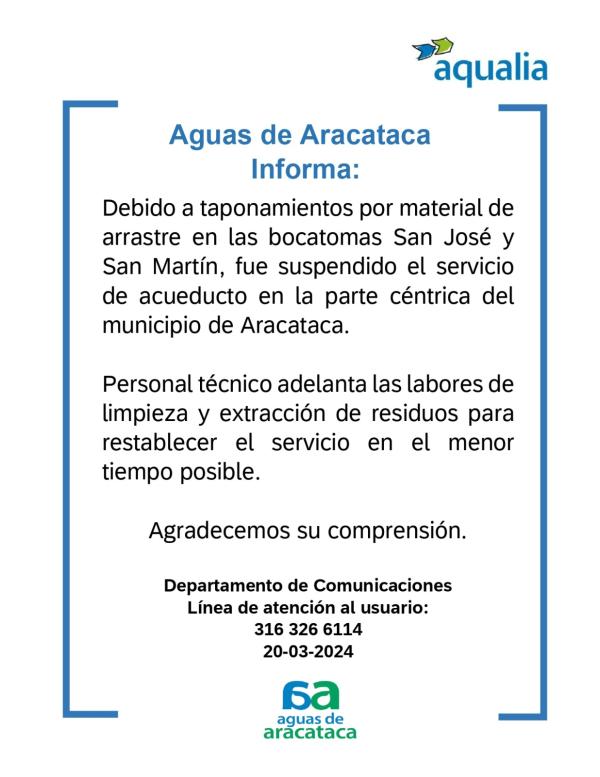 Fue suspendido el servicio de acueducto al municipio de Aracataca