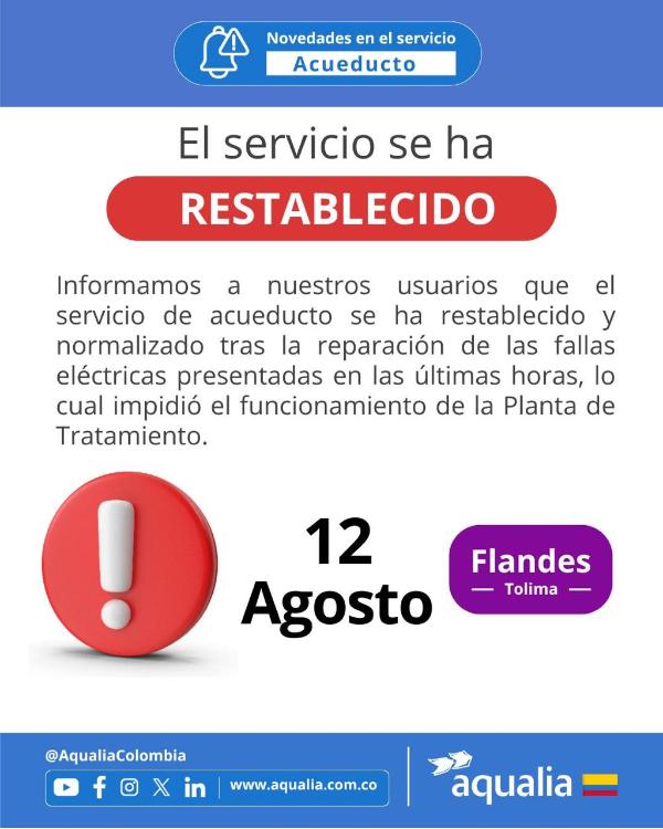 SE RESTABLECE EL SERVICIO - FLANDES