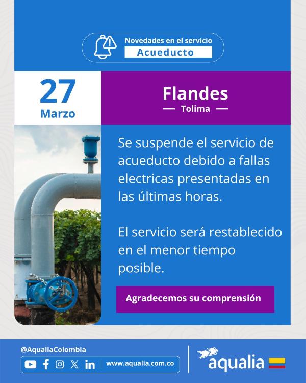 Servicio de acueducto suspendido en Flandes