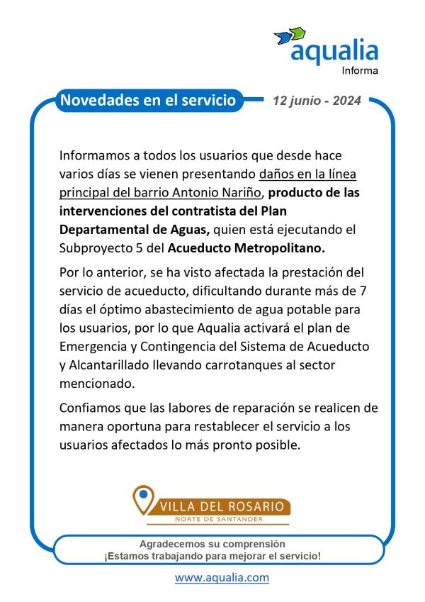 Continúan las afectaciones del servicio de acueducto en el barrio Antonio Nariño por intervenciones del Acueducto Metropolitano.