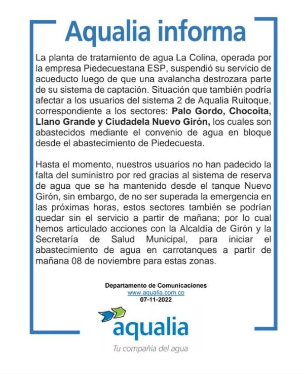 Aqualia, Ruitoque, Acueducto