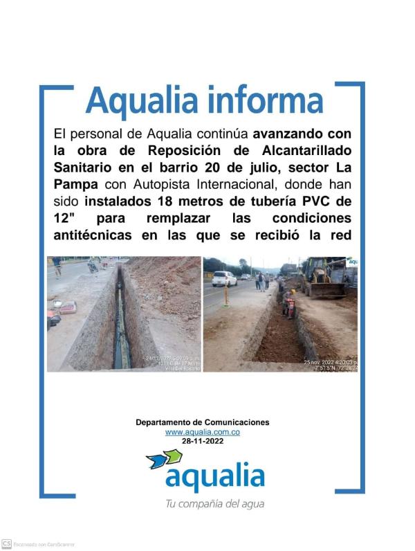 Aqualia continúa labores en la red de alcantarillado del 20 de julio, Villa del Rosario