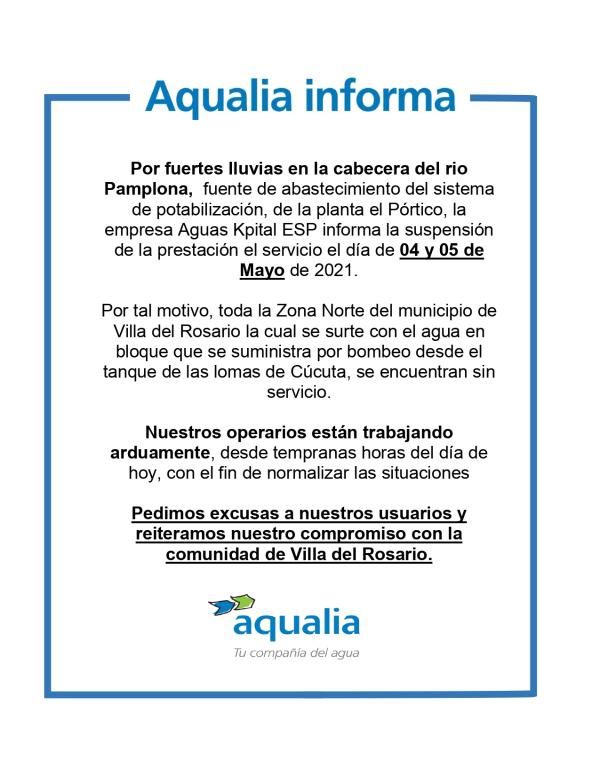 Aqualia informa sobre fallas en la prestación del servicio de acueducto en Villa del Rosario