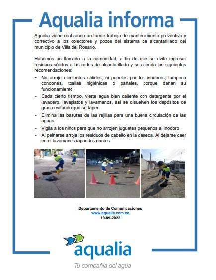 Aqualia realiza mantenimiento preventivo y correctivo a los colectores y pozos del sistema de alcantarillado del municipio de Villa del Rosario.