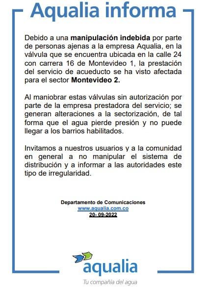 Afectada la prestación del servicio para el sector Montevideo 2 en Villa del Rosario