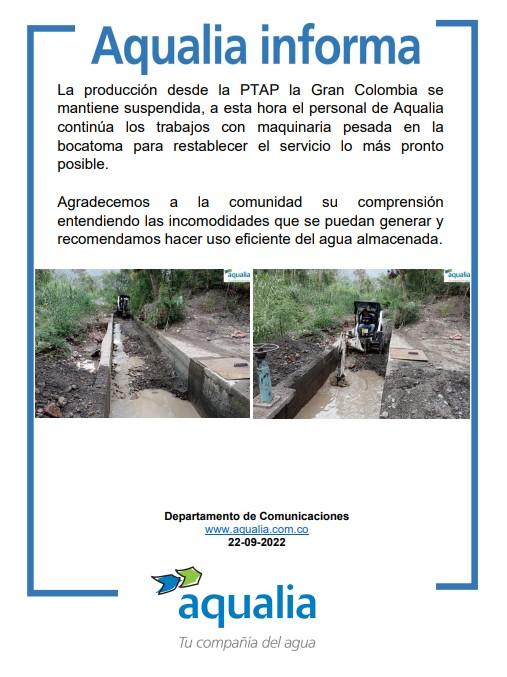 La producción desde la PTAP la Gran Colombia en Villa del Rosario se mantiene suspendida