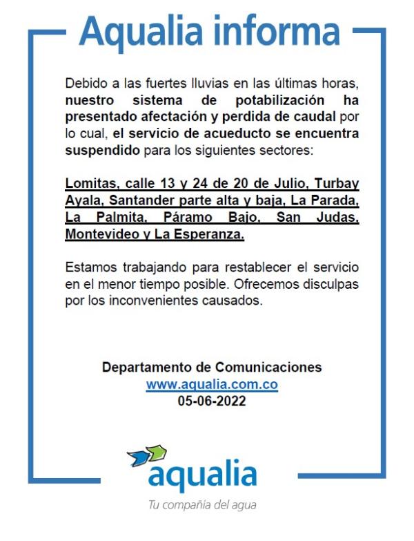 Suspensión del Servicio en Villa del Rosario por fuertes lluvias