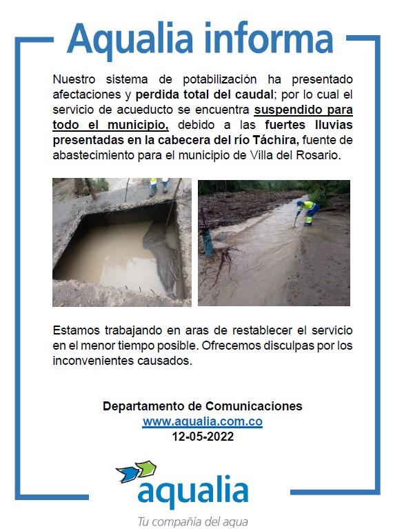Suspensión del Servicio en Villa del Rosario por fuertes lluvias presentadas en la cabecera del río Táchira