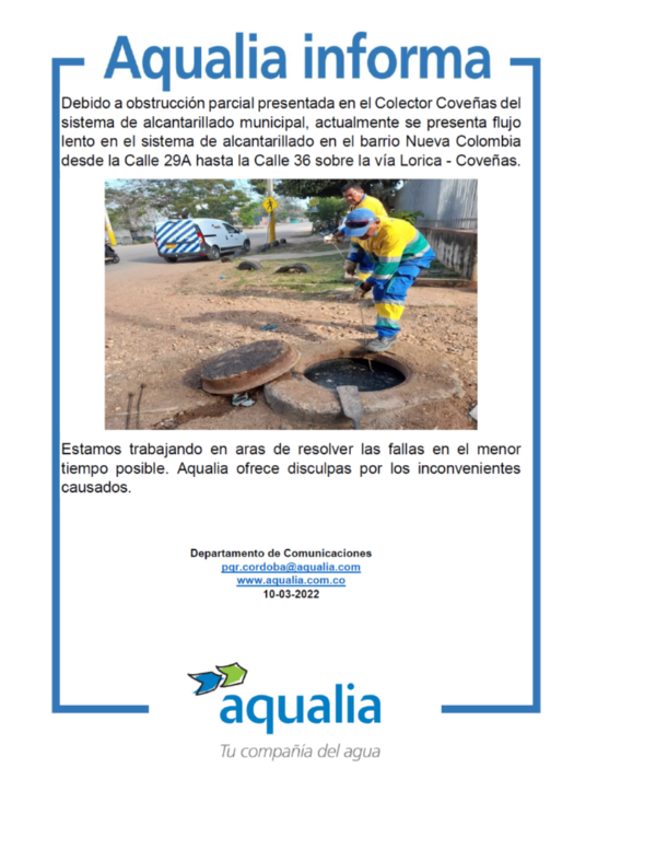 Flujo  lento en el sistema de alcantarillado en el barrio Nueva Colombia del municipio de Lorica