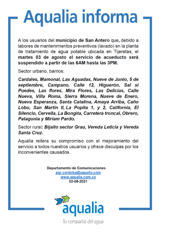 labores de mantenimientos preventivos (lavado) en la planta de tratamiento de agua potable ubicada en Tijeretas
